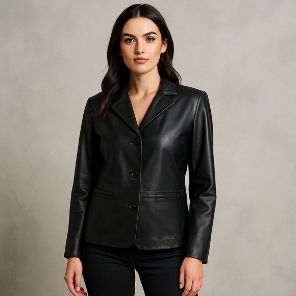 Clio Petites 100% Genuine Leather Blazer – Black – PM - Picture 1 of 6